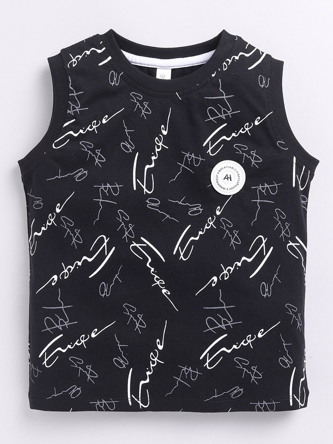 

Ginie Boys Typography Printed Cotton Sleeveless T-shirt, Black