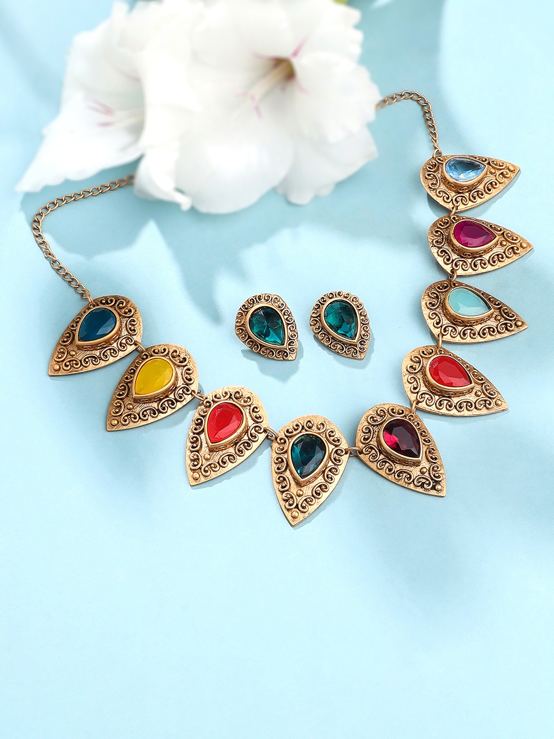 Yellow Chimes Gold-Plated Stone-Studded Choker Jewellery Set