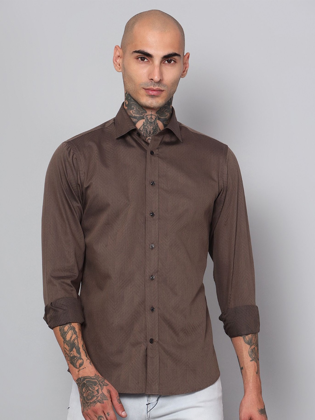 

Peach & Lemonade Premium Slim Fit Spread Collar Formal Shirt, Brown