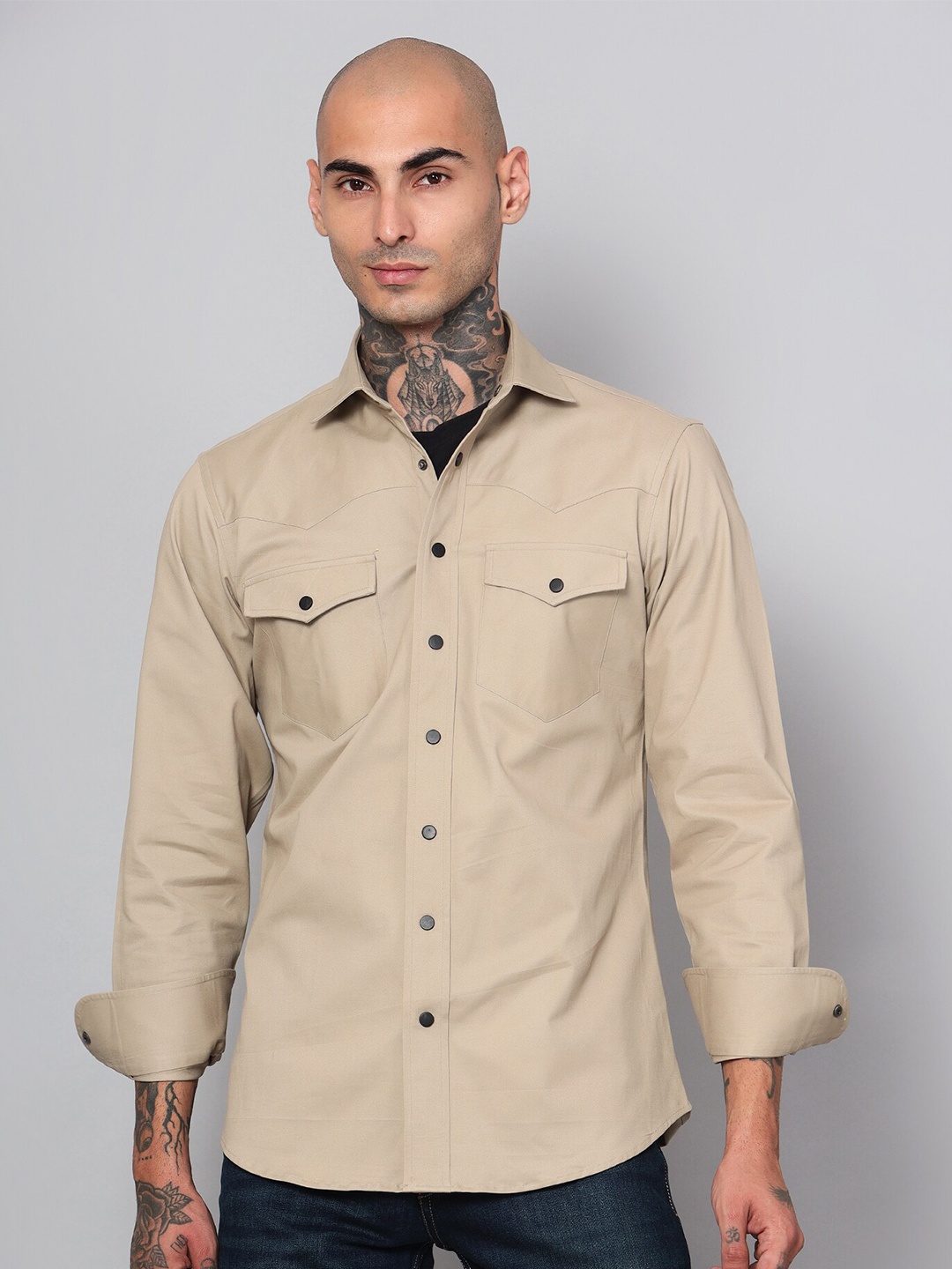 

Peach & Lemonade Premium Slim Fit Opaque Cotton Casual Shirt, Beige