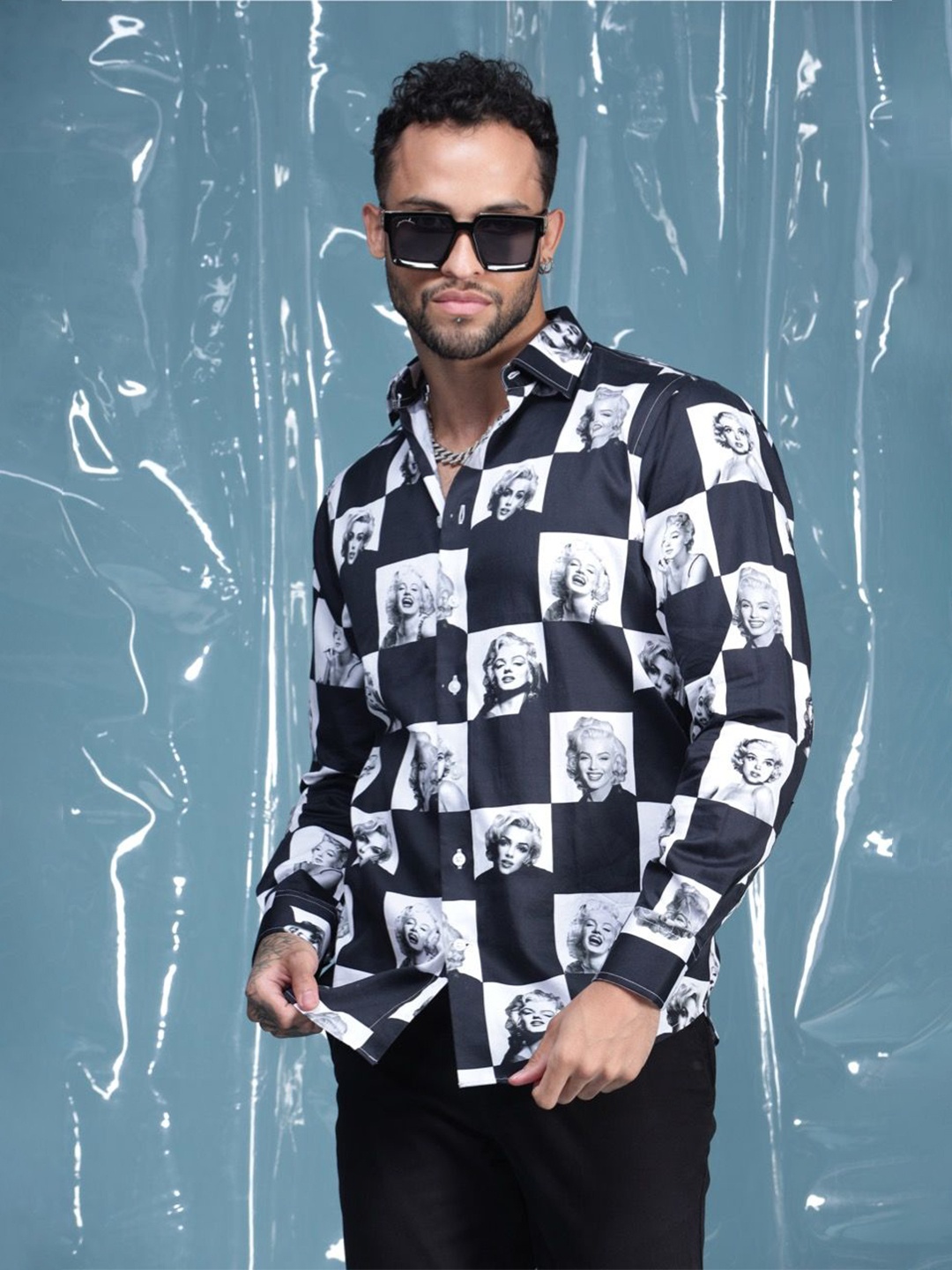 

Peach & Lemonade Premium Slim Fit Opaque Printed Cotton Party Shirt, Black