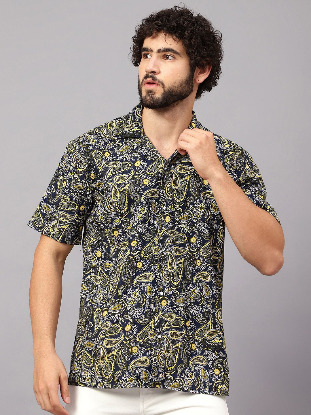 

Peach & Lemonade Classic Floral Opaque Printed Cotton Casual Shirt, Blue