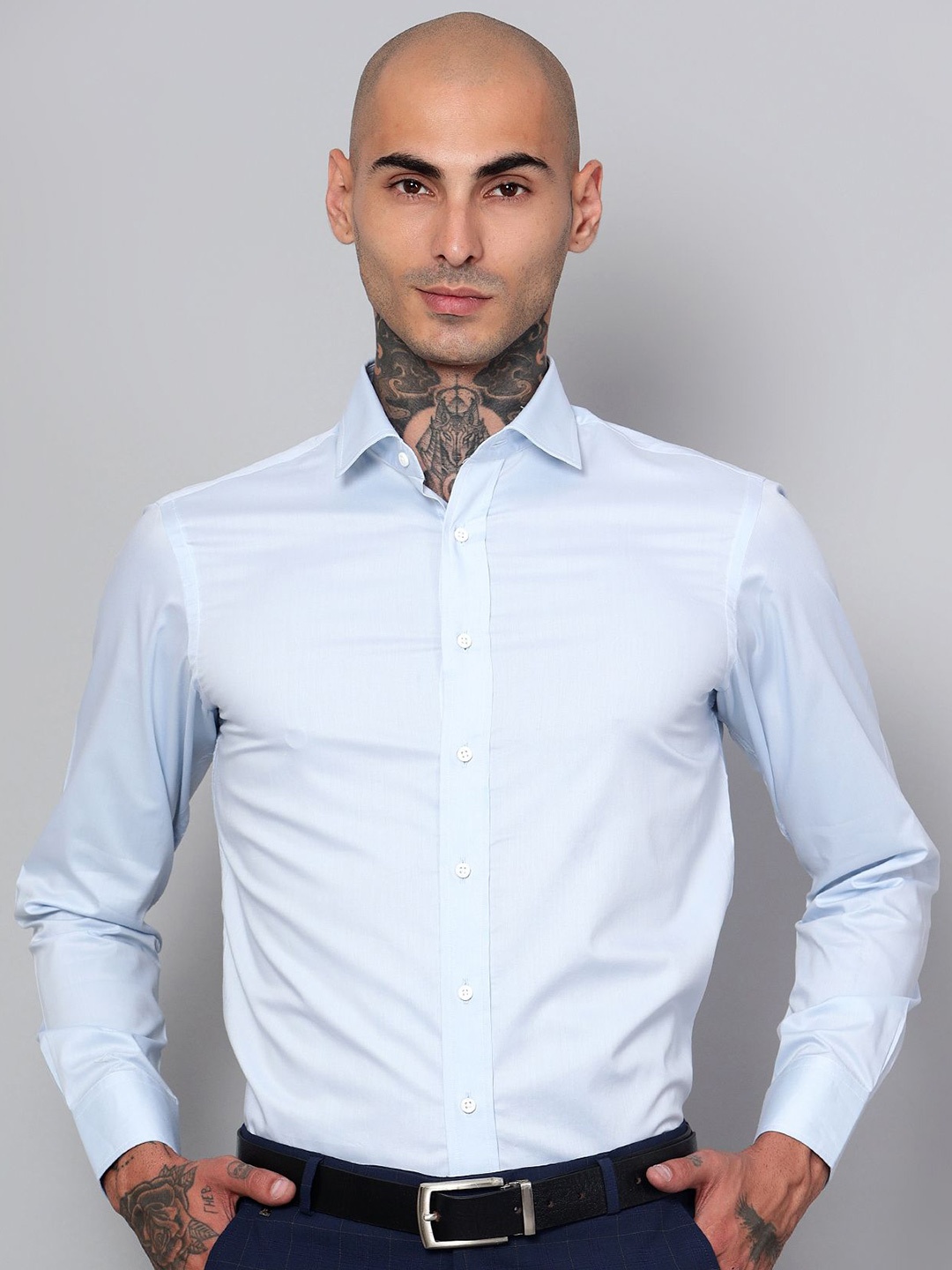 

Peach & Lemonade Premium Slim Fit Opaque Cotton Formal Shirt, Blue