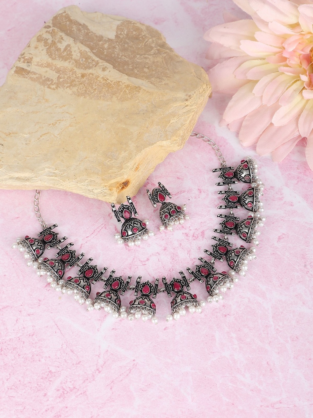 

Sangria Silver-Plated Stone-Studded Jewellery Set