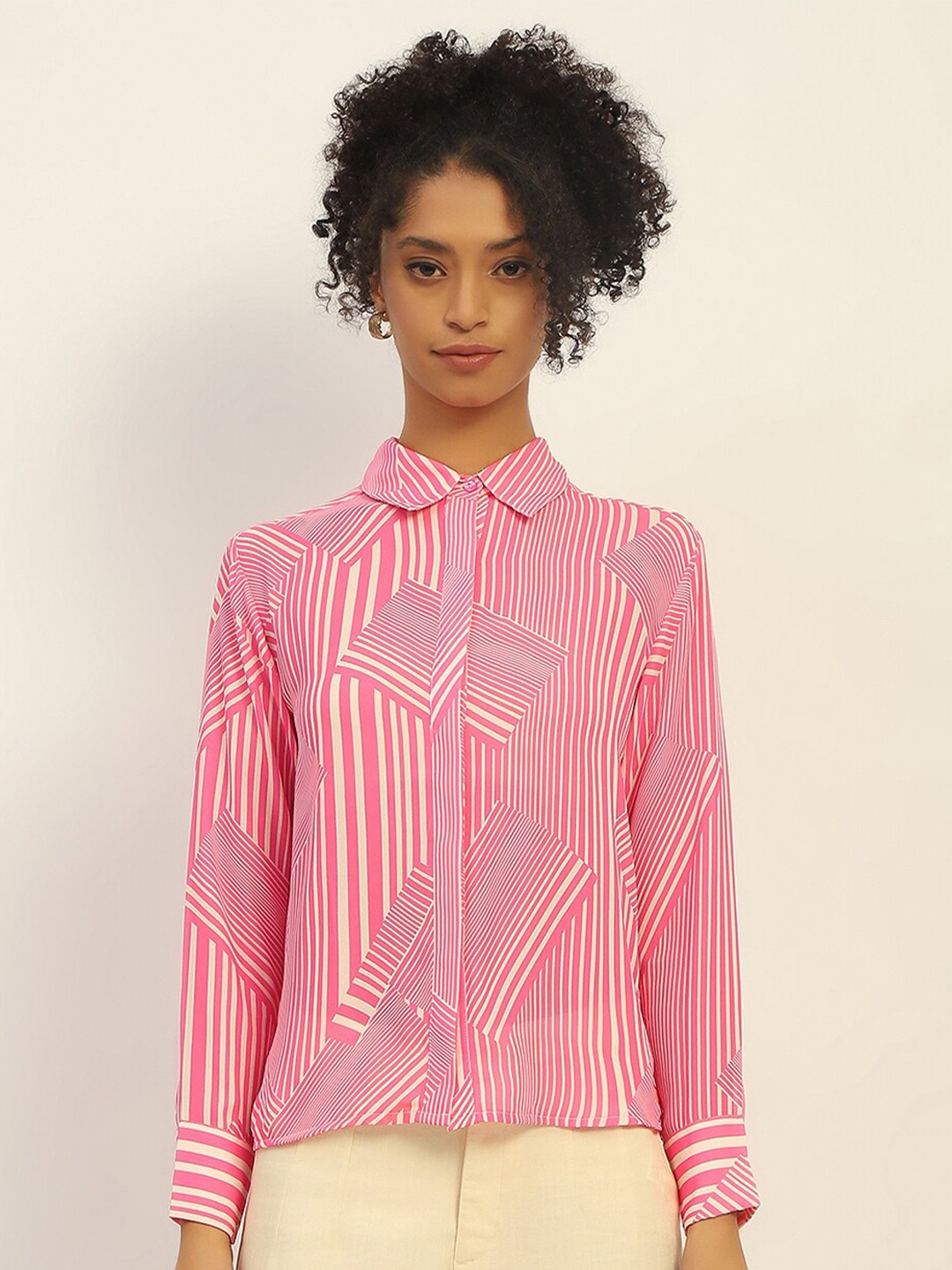 

Madame Striped Spread Collar Casual Shirt, Pink