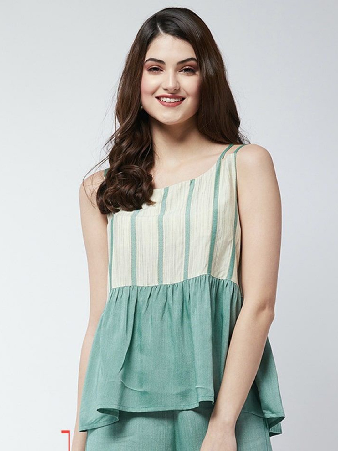 

Pannkh Striped Peplum Top, Green