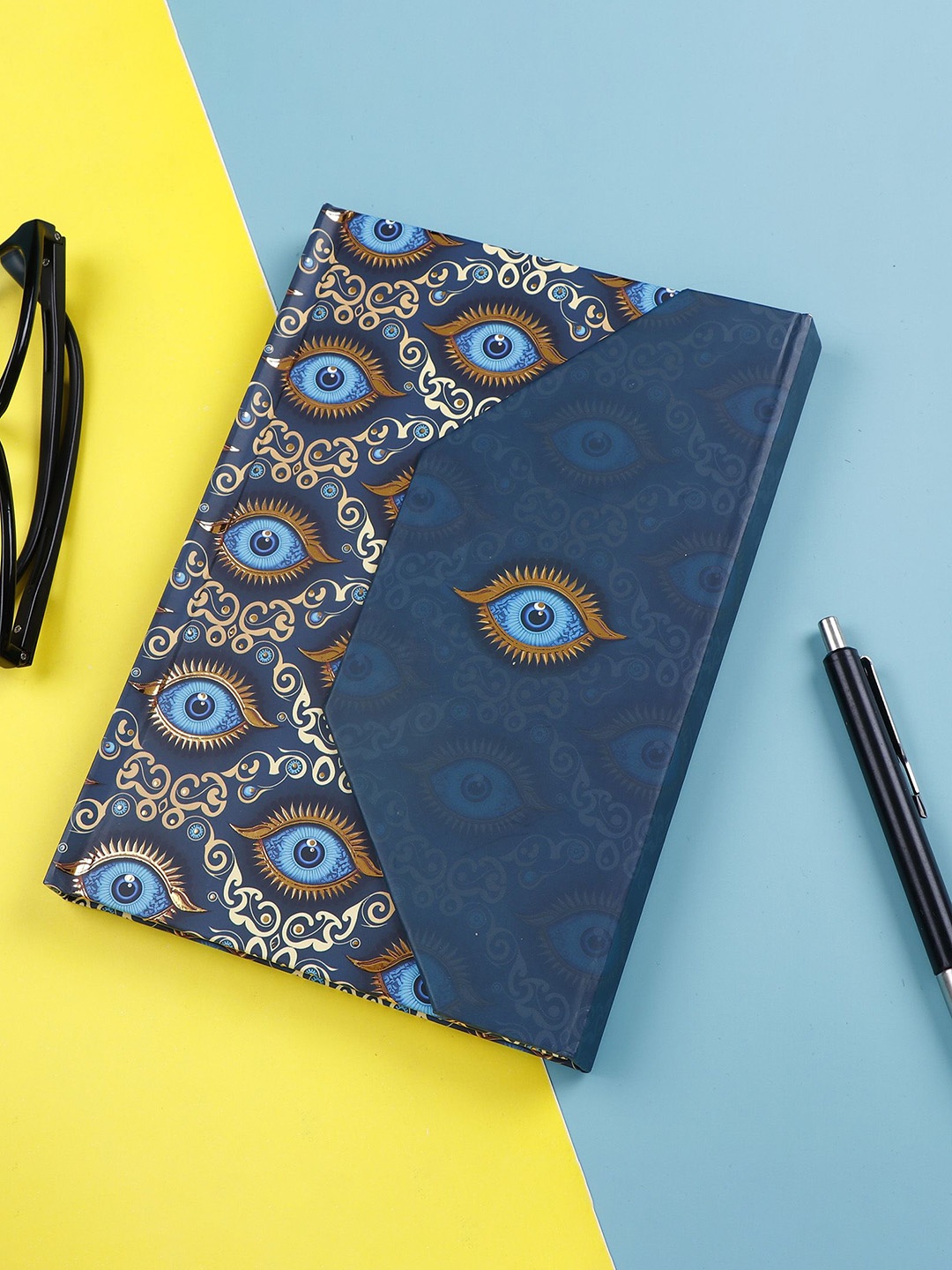

Archies Charming Evil Eye Printed Notebook with Magnetic Closure, Navy blue