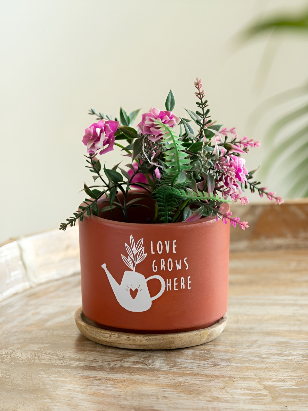 

ExclusiveLane Rustic Charm Red Printed Table Planter Flower Pot
