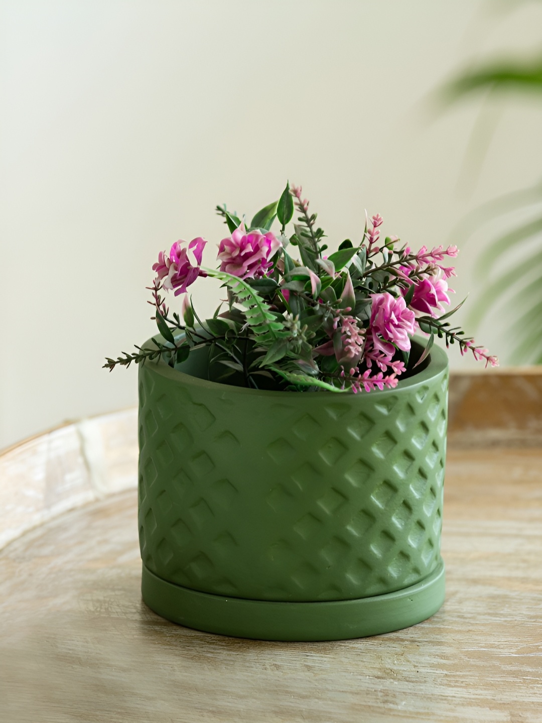 

ExclusiveLane Olive Green Textured Terracotta Table Planter