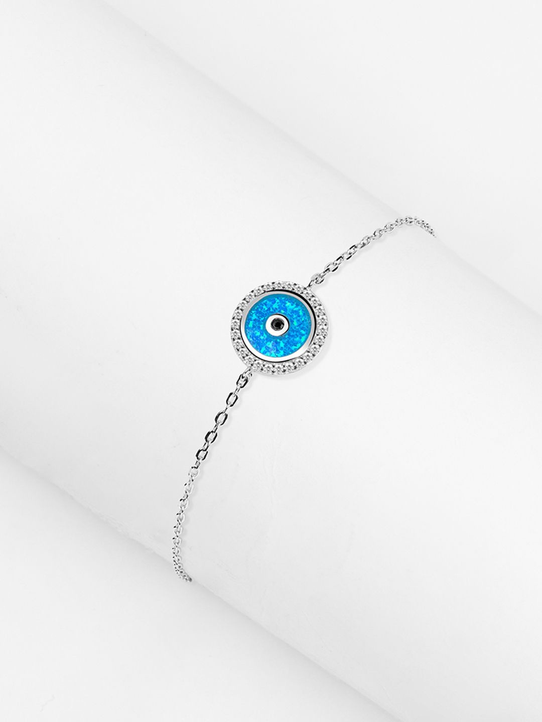

Nistra Sterling Silver Opal Rhodium-Plated Link Bracelet