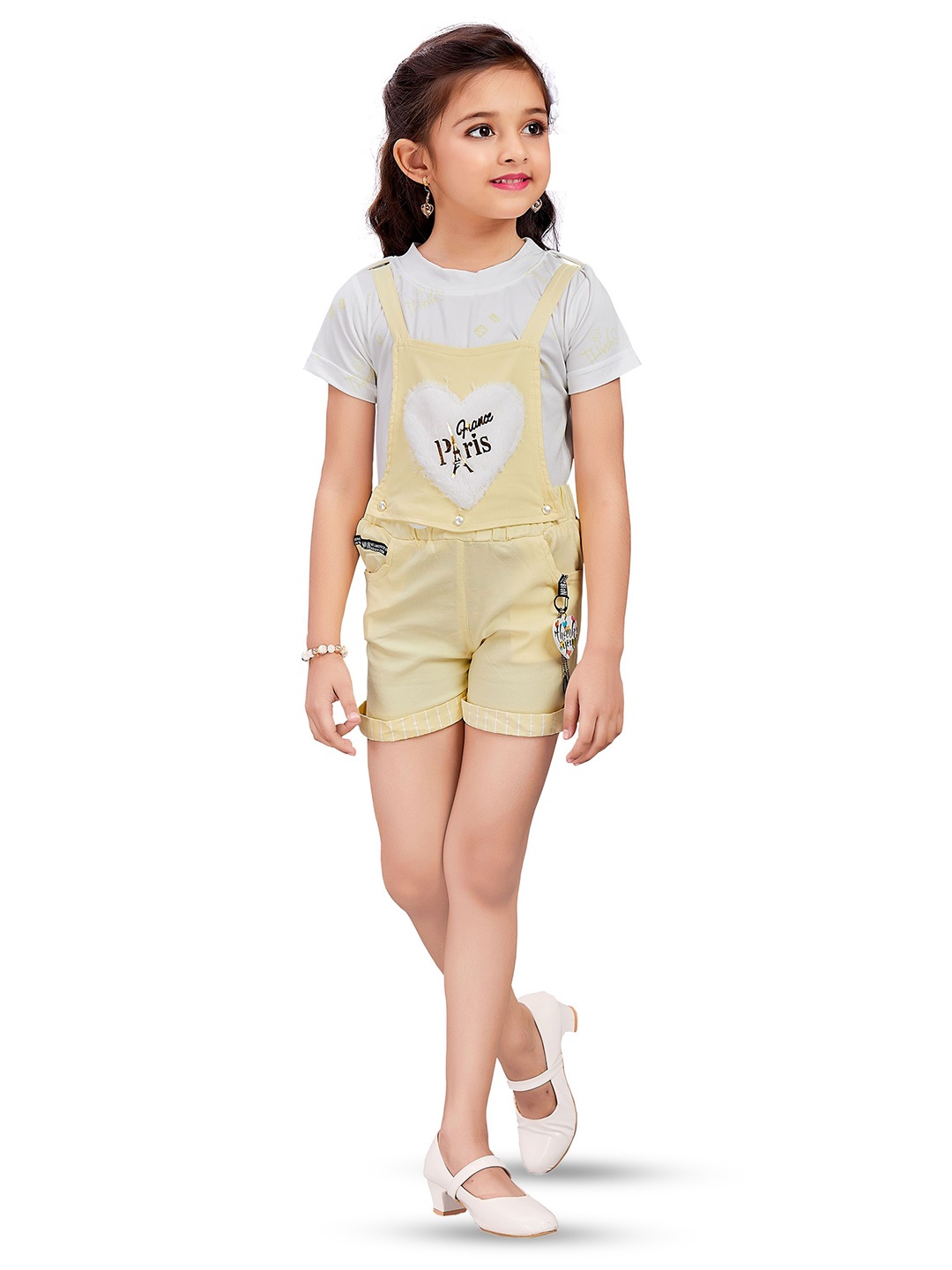 

Wish Karo Girls T-Shirt with Dungarees, White