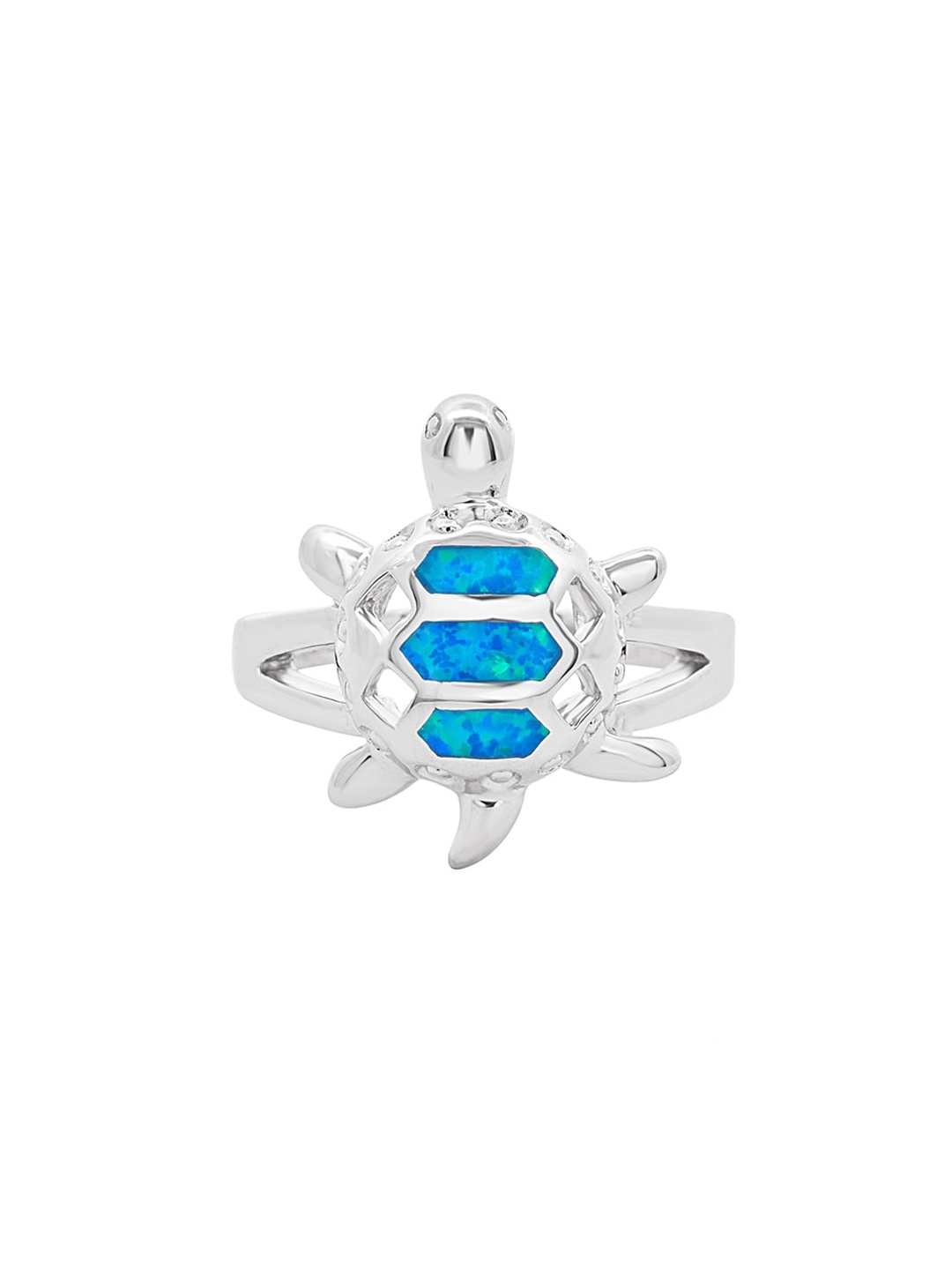 

Nistra Sterling Silver Rhodium-Plated Cubic Zirconia Studded Turtle Shellback Finger Ring