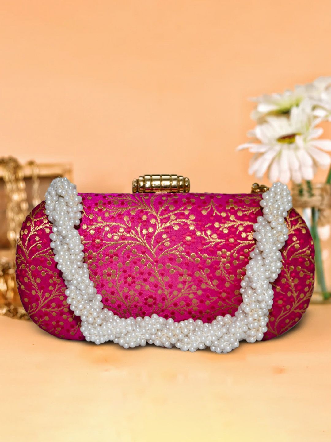 

ARTFLYCK Embroidered Box Clutch, Fuchsia