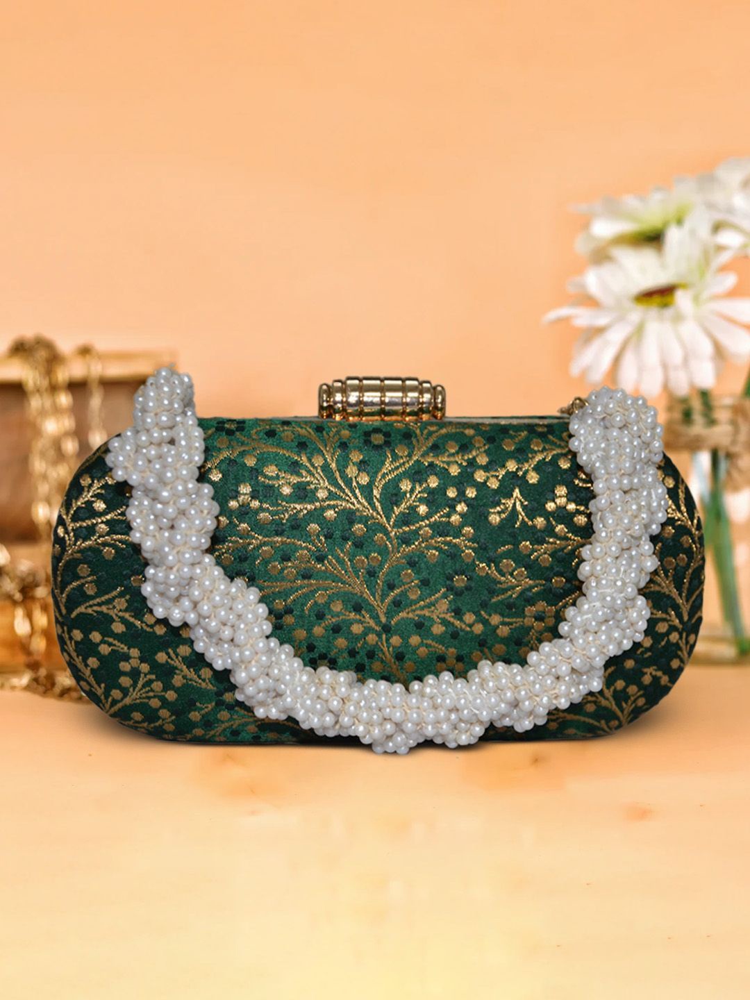 

ARTFLYCK Embroidered Box Clutch, Green