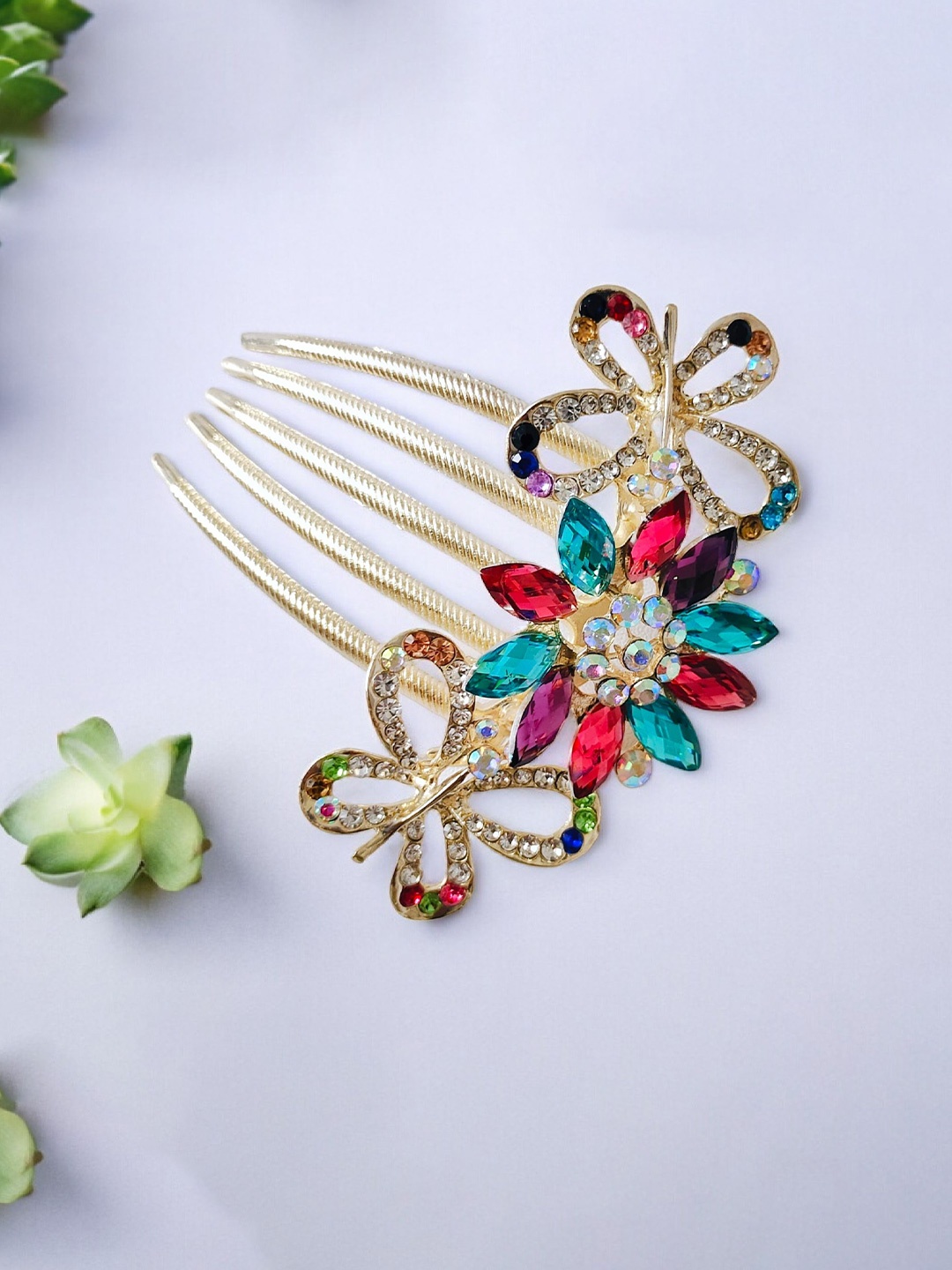

ANNA CREATIONS Women Set of 6 Embellished Comb Pin, Gold