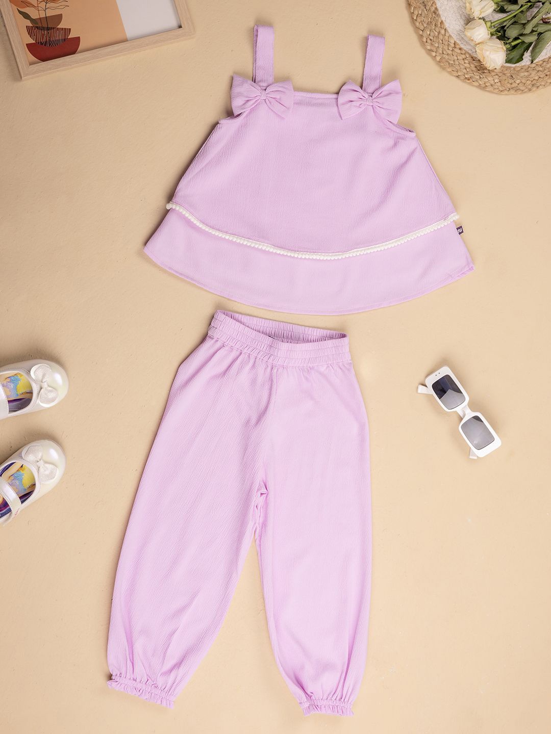 

Purple United Kids Girls Shoulder Straps Top with Trousers, Lavender