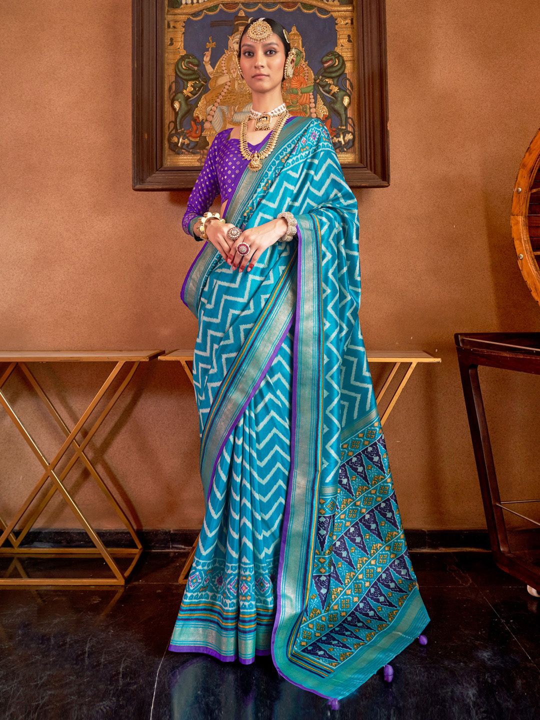 

Anouk Woven Design Zari Patola Saree With Blouse Piece, Blue