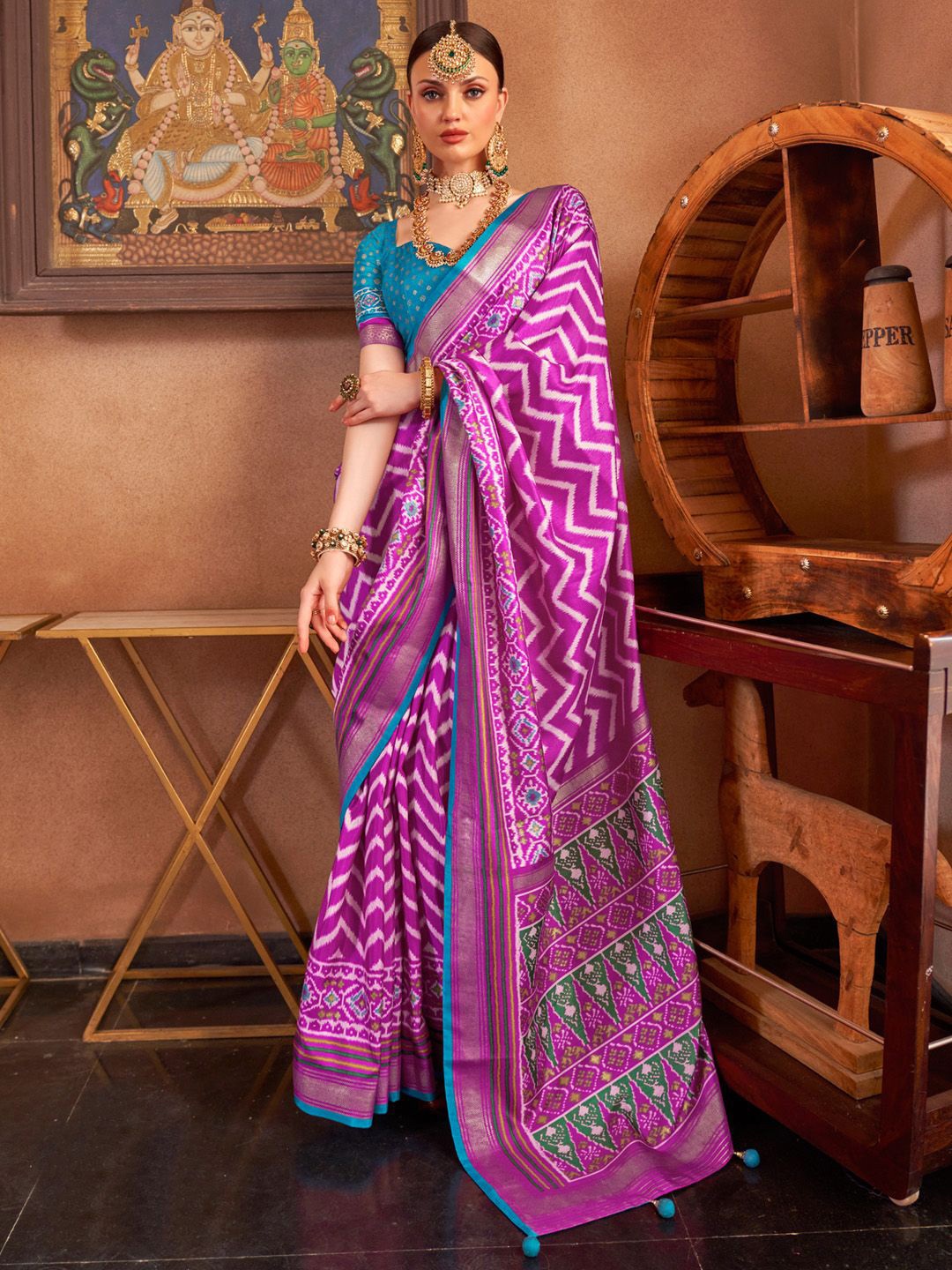 

Anouk Woven Design Zari Patola Saree, Pink