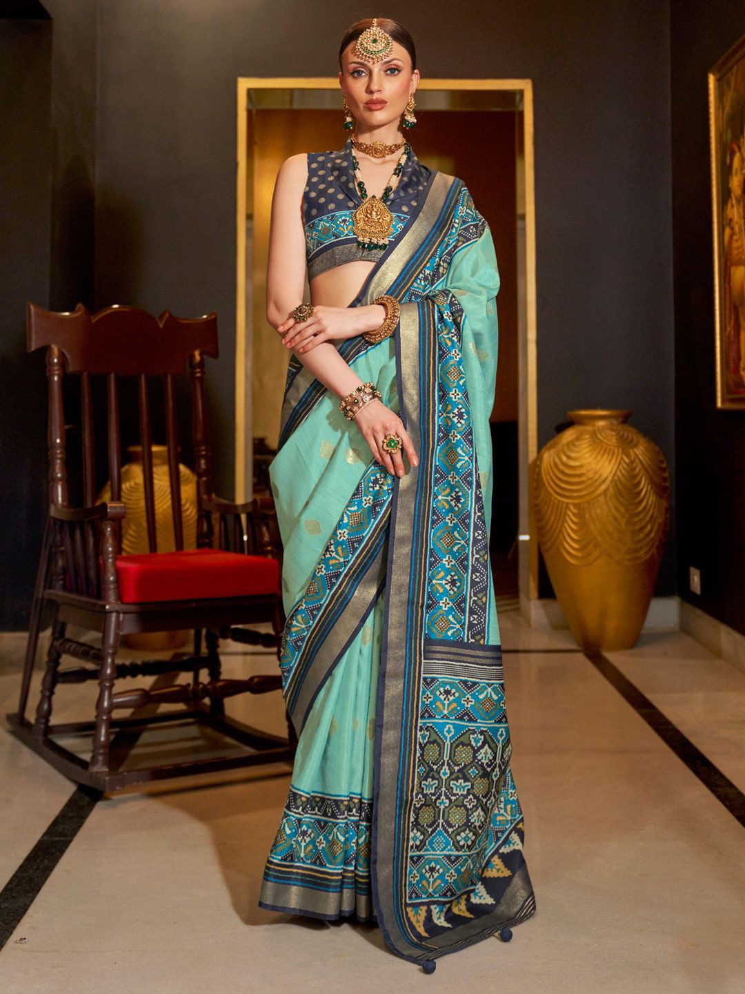 

Anouk Woven Design Zari Patola Saree, Turquoise blue