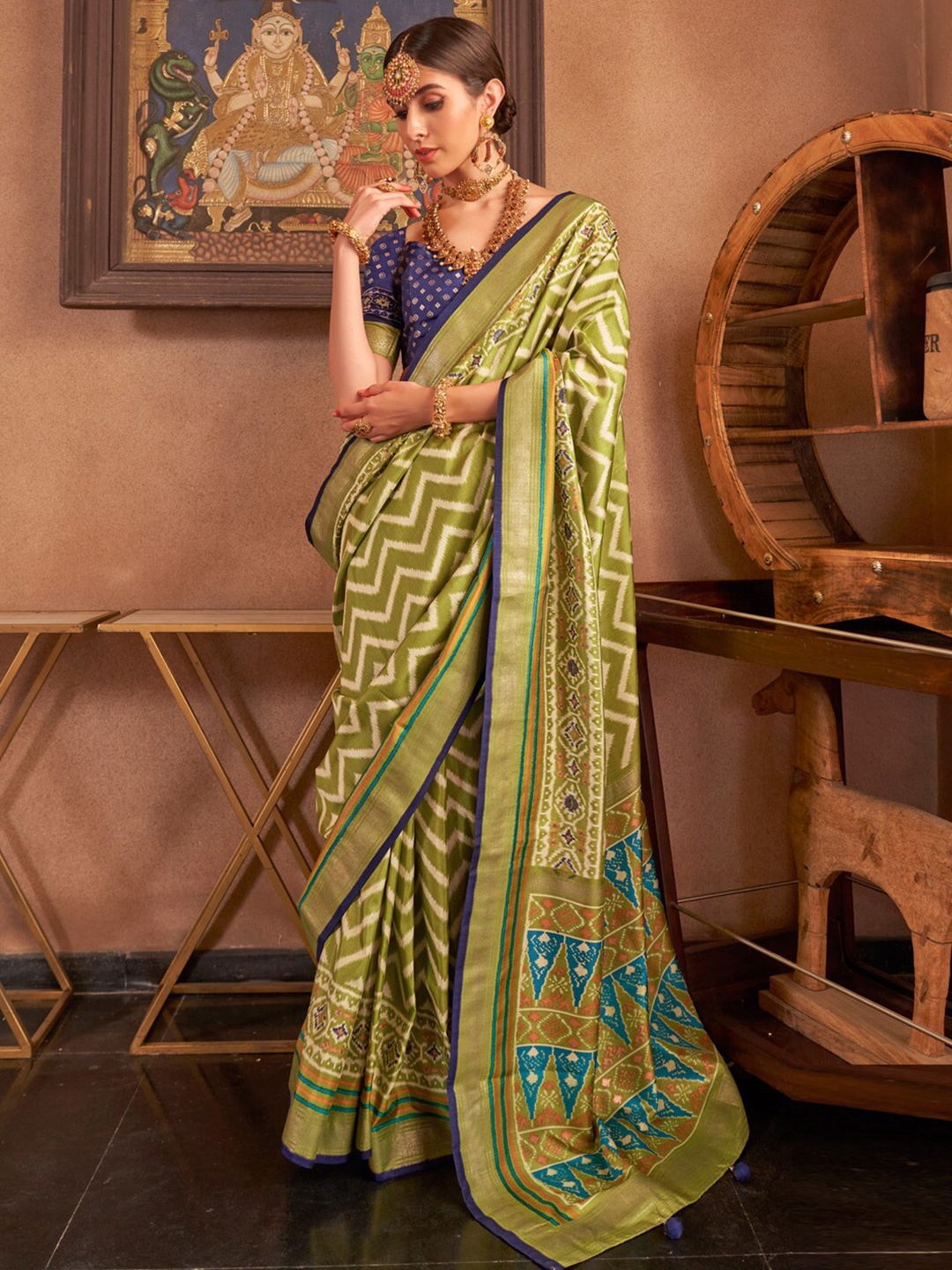 

Anouk Zari Patola Saree, Olive