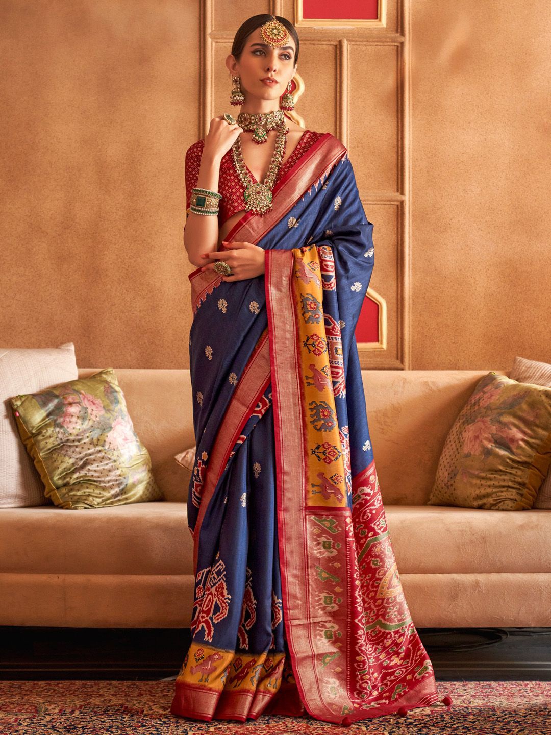 

Anouk Ethnic Motifs Zari Patola Saree, Navy blue