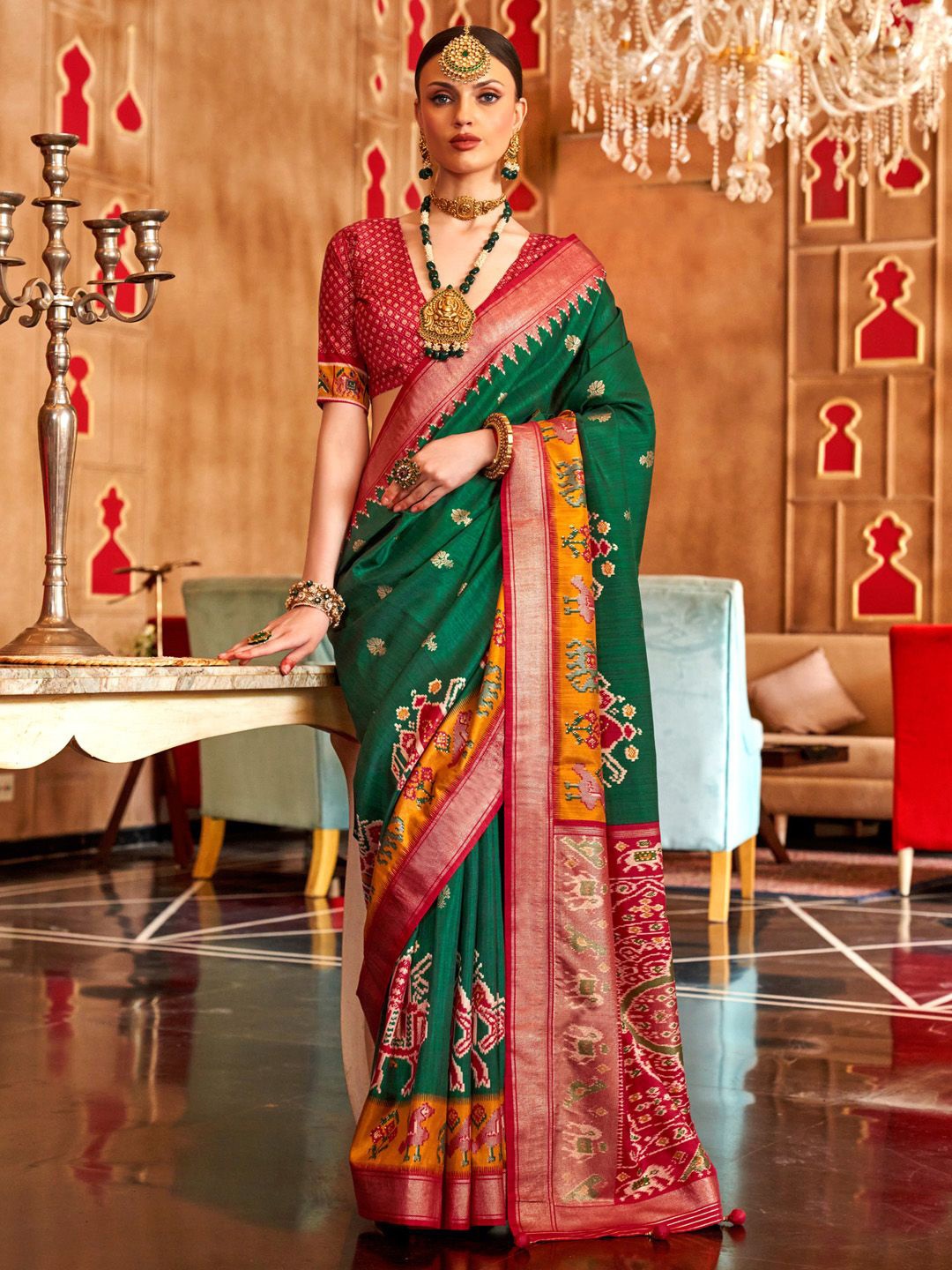 

Anouk Woven Design Zari Patola Saree, Green