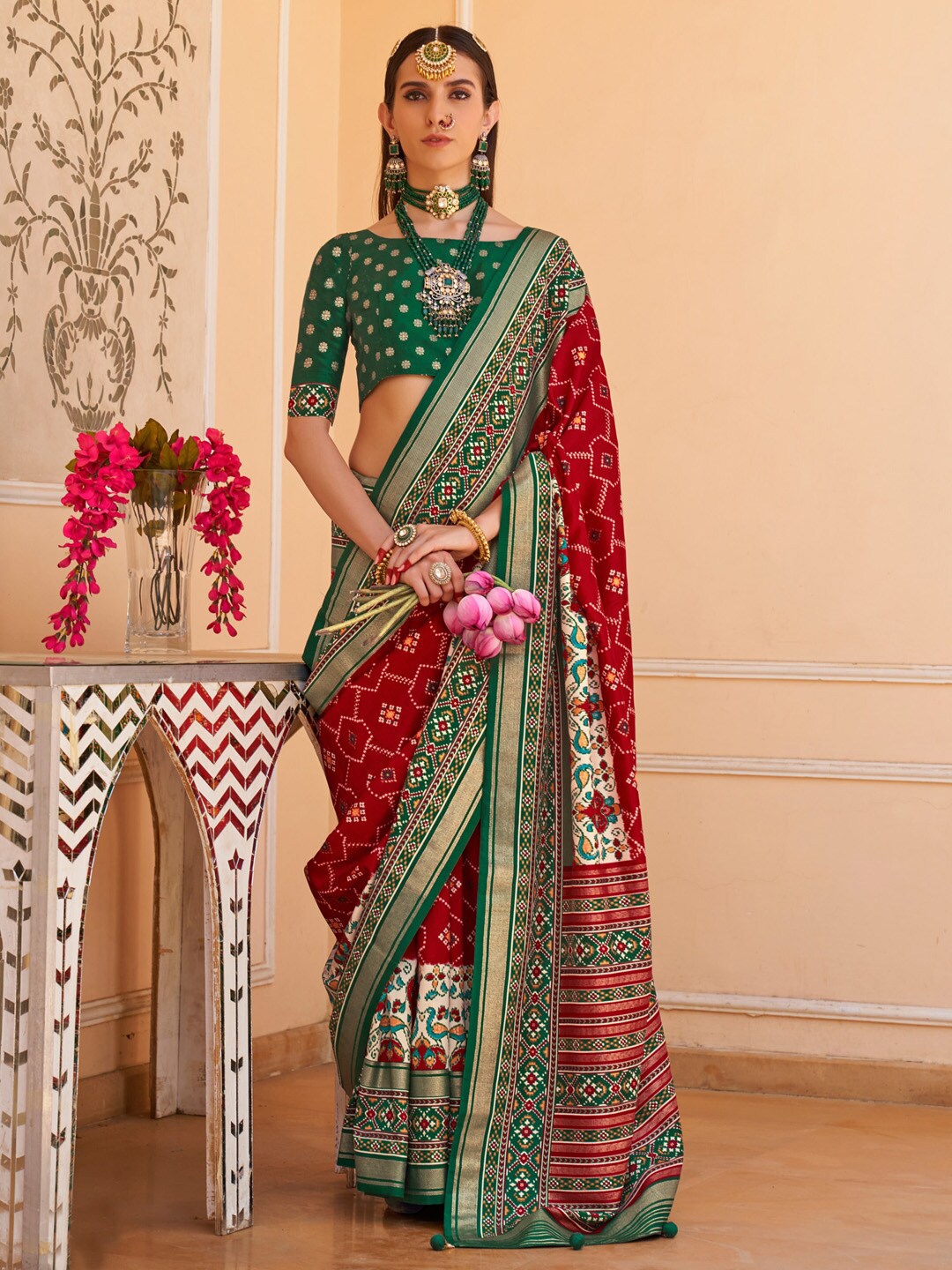 

Anouk Ethnic Motifs Zari Patola Saree, Red