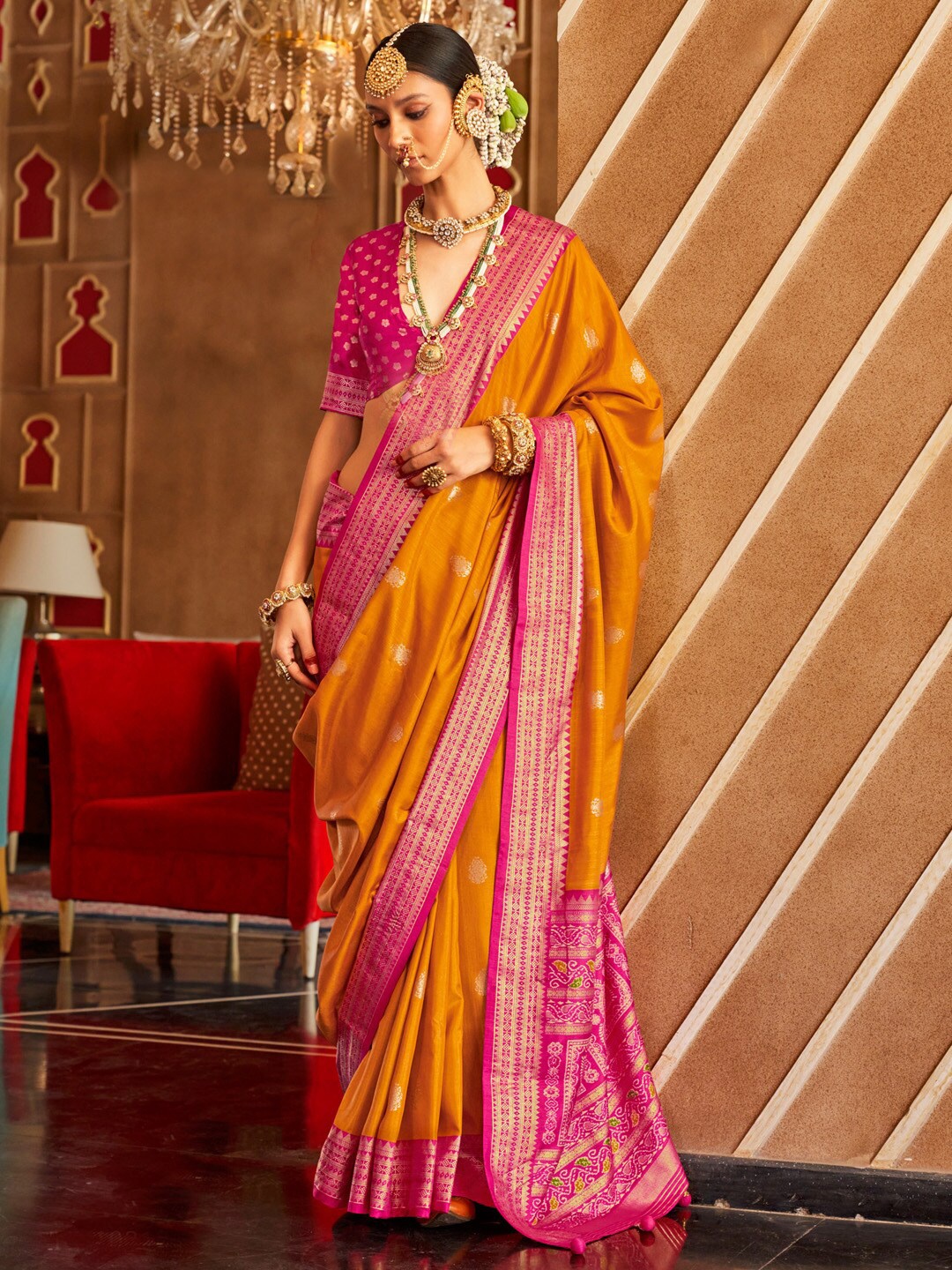 

Anouk Ethnic Motifs Zari Patola Saree, Orange