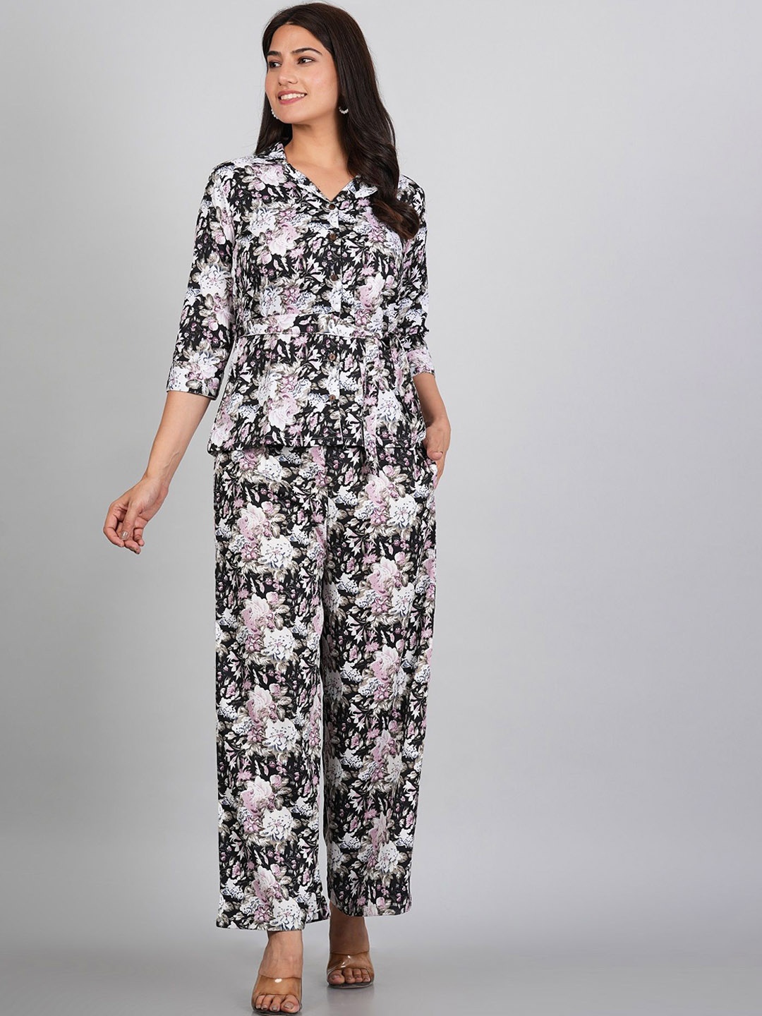 

RAJPUTANA CAMISA Printed Shirt With Palazzo Co-Ords, Black