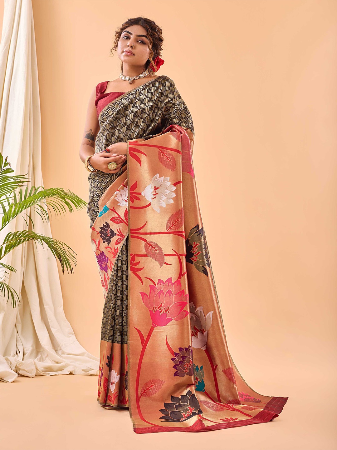 

Mitera Woven Design Zari Paithani Saree, Black