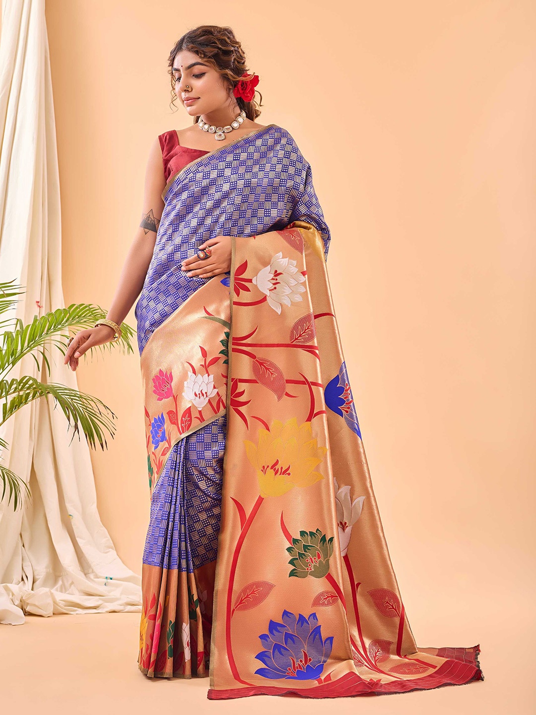 

Mitera Woven Design Paithani Saree, Blue
