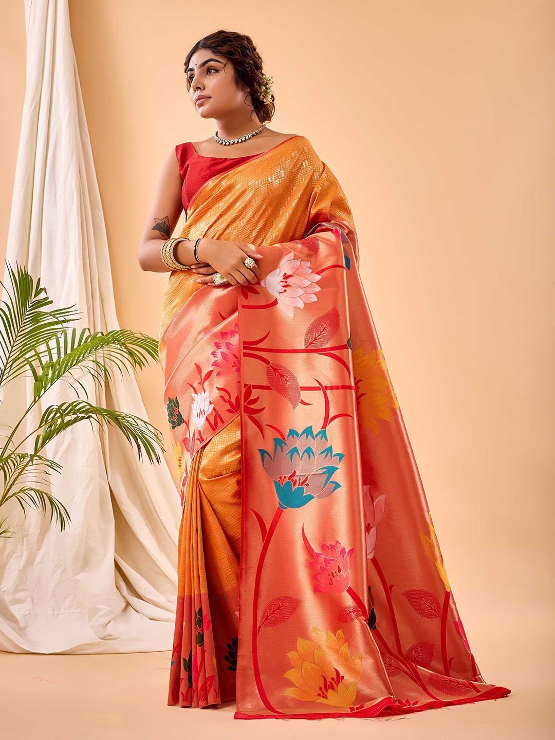 

Mitera Woven Design Zari Paithani Saree, Orange