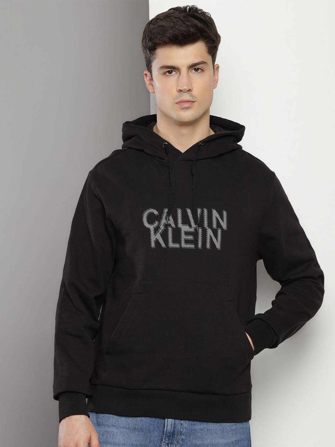 

Calvin Klein Jeans Typography Printed Hooded Cotton Pullover Sweatshirt, Black