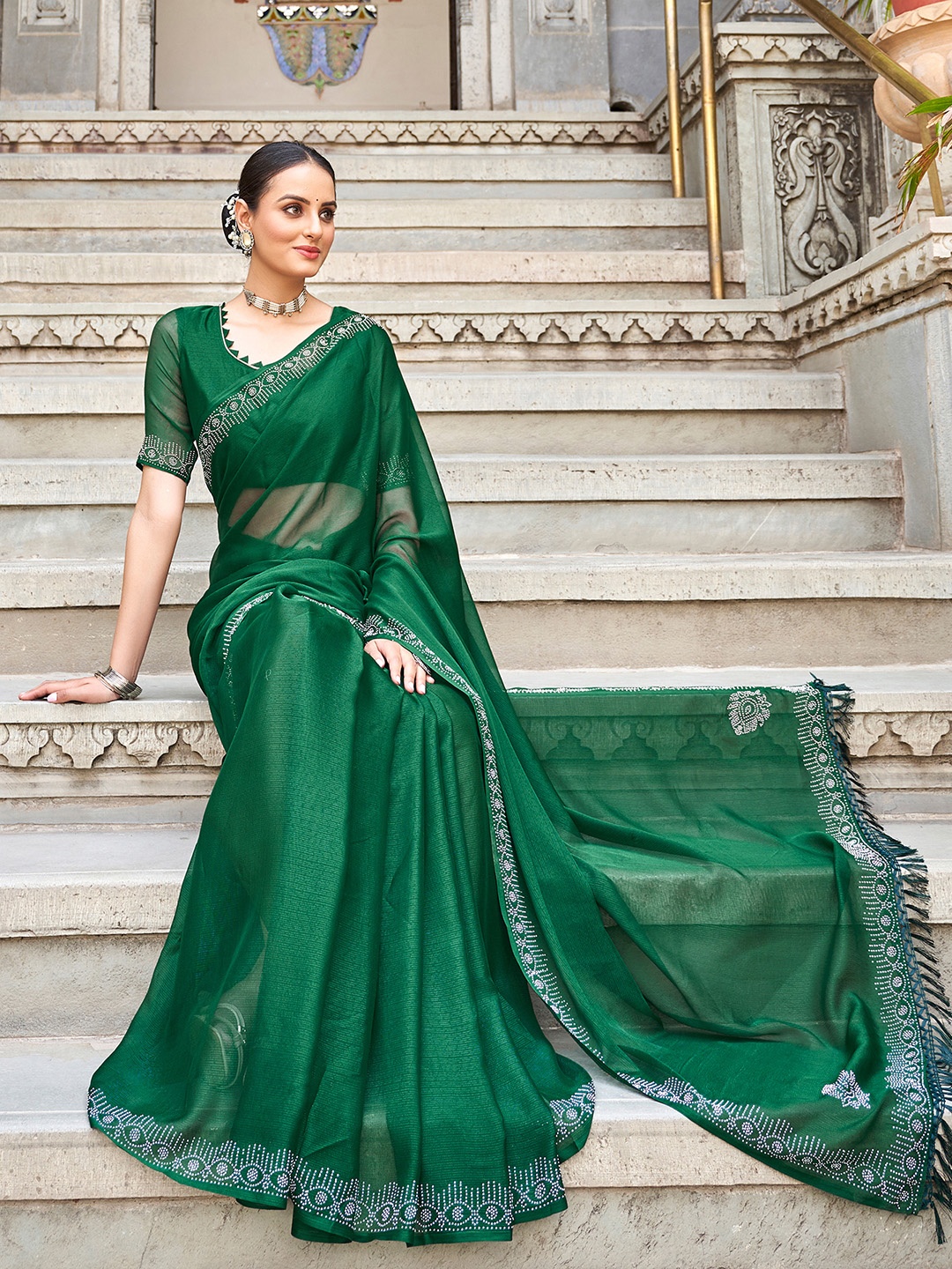 

KALINI Pure Chiffon Saree, Green