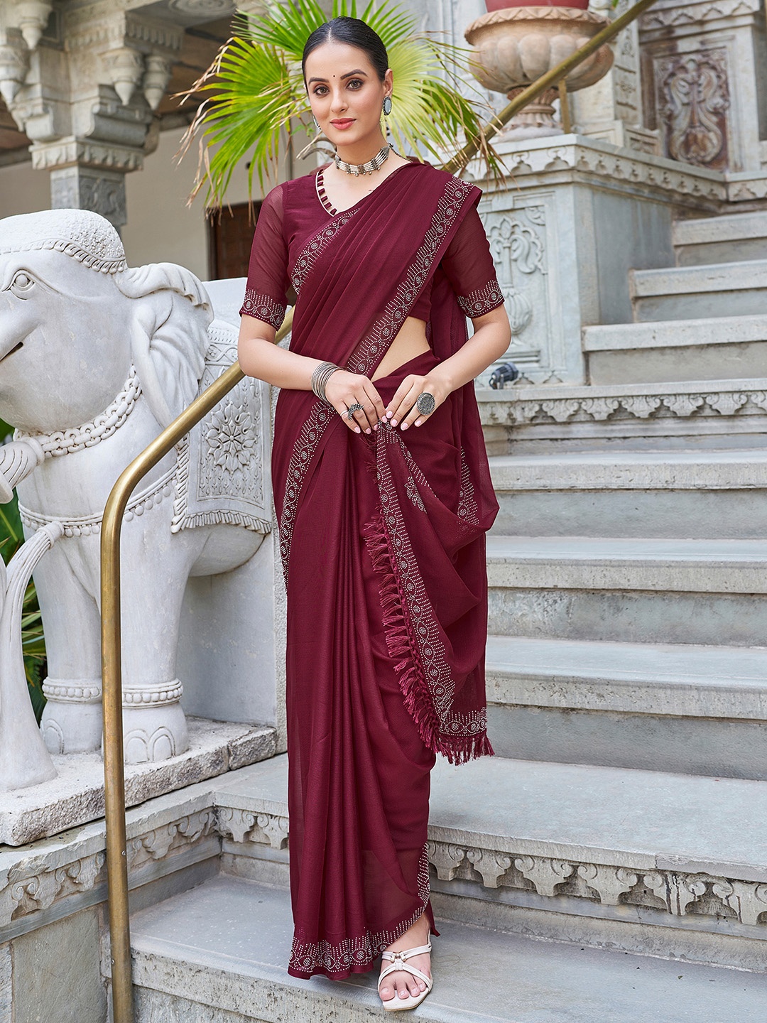 

KALINI Pure Chiffon Saree, Maroon
