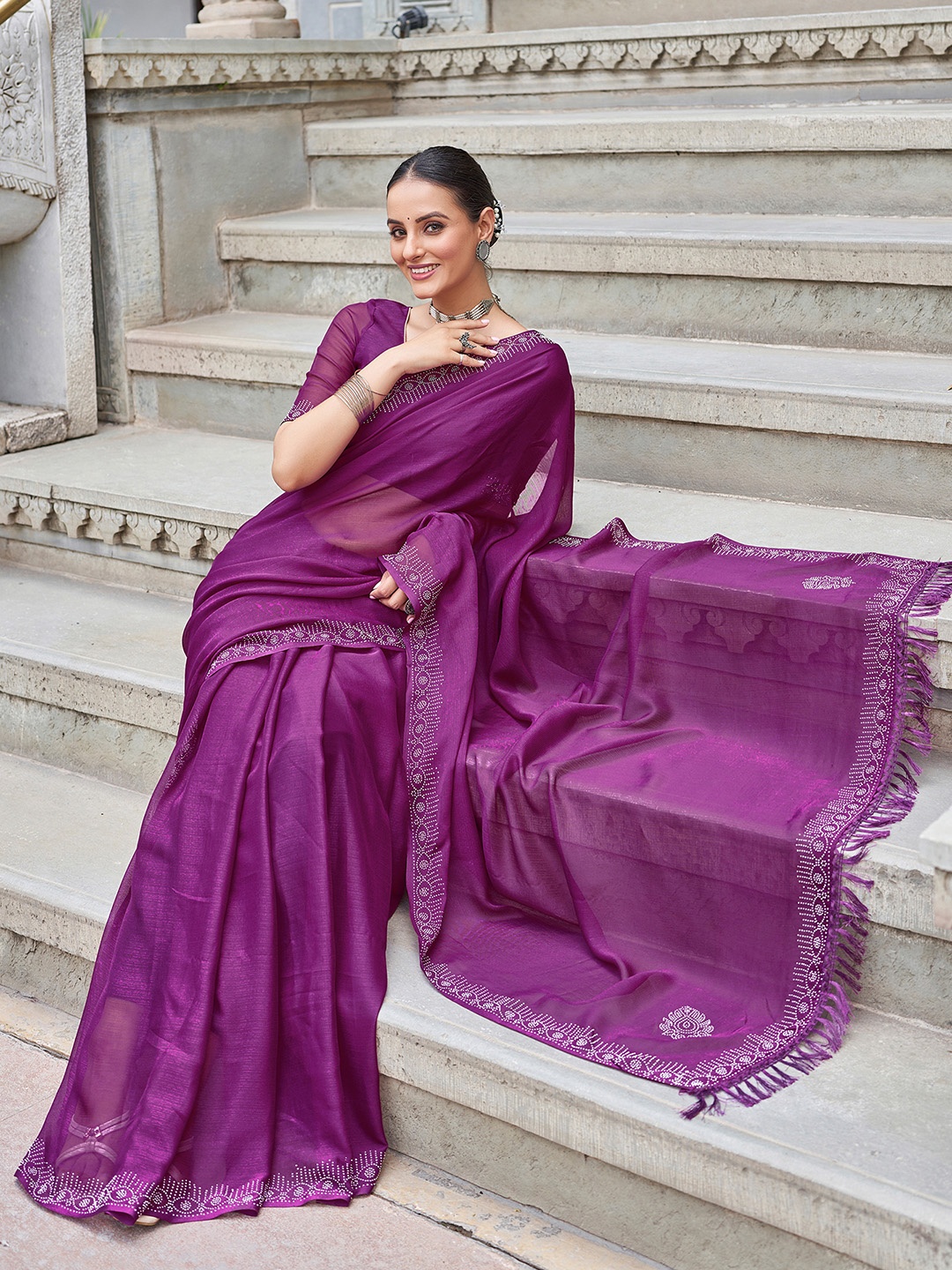 

KALINI Pure Chiffon Saree, Purple