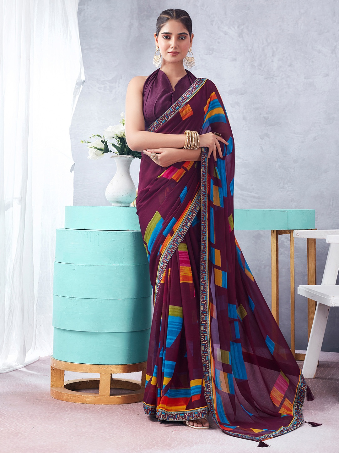 

KALINI Zari Pure Chiffon Saree, Purple