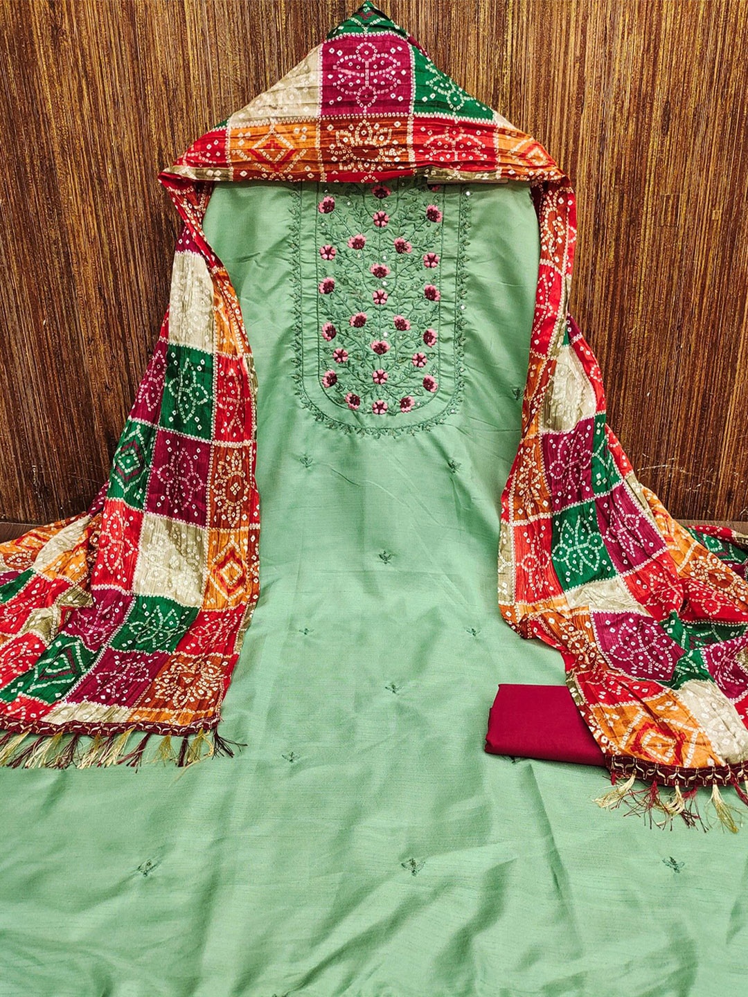 

LeeliPeeri Designer Embroidered Unstitched Dress Material, Green