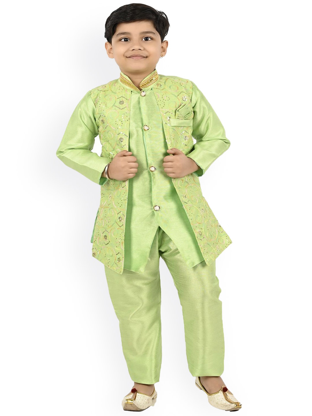 

BAESD Boys Floral Woven Design Kurta with Trouser, Lime green