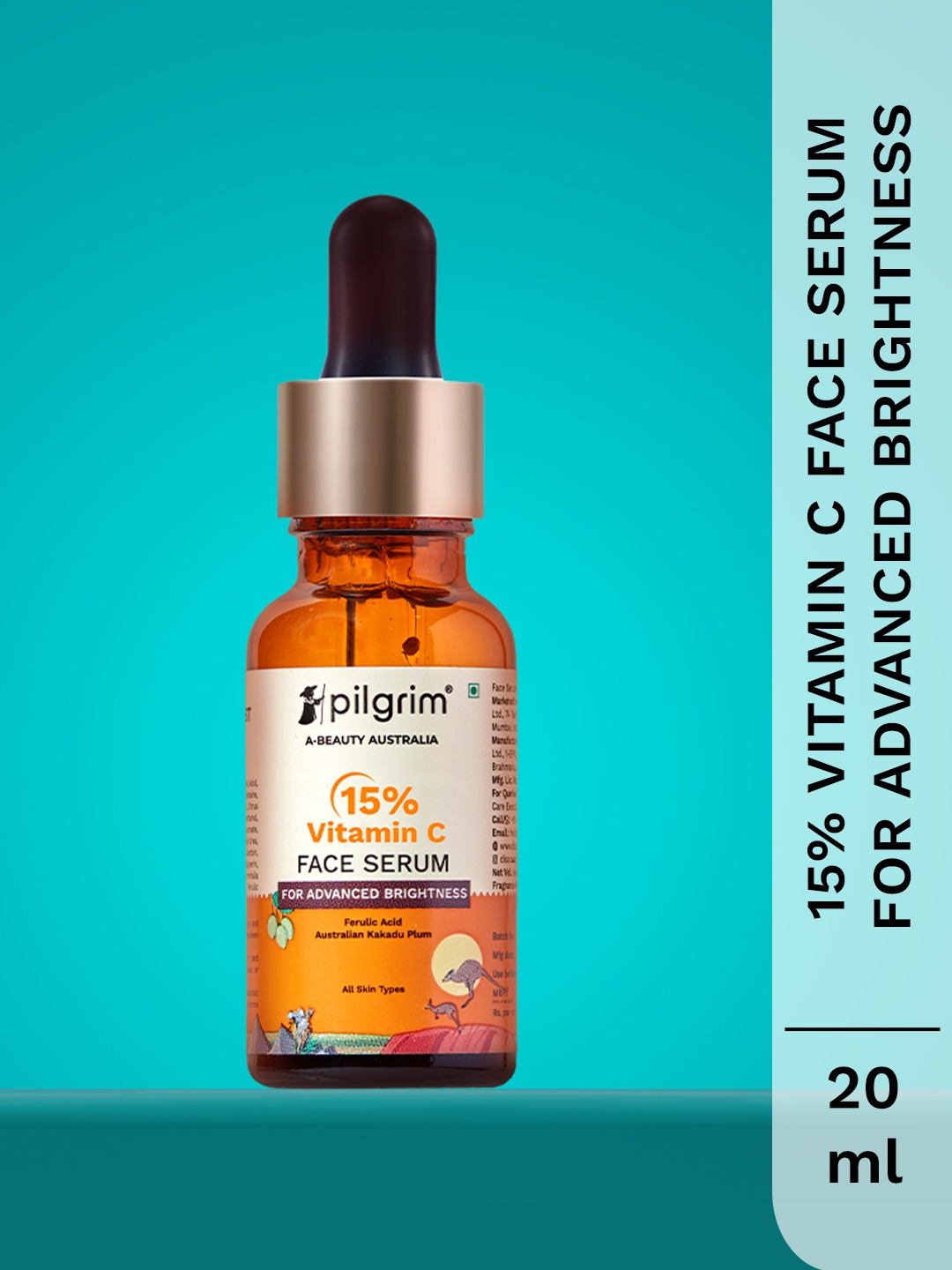 

Pilgrim 15% Vitamin C Face Serum with Ferulic Acid & Kakadu Plum - 20 ml, Orange