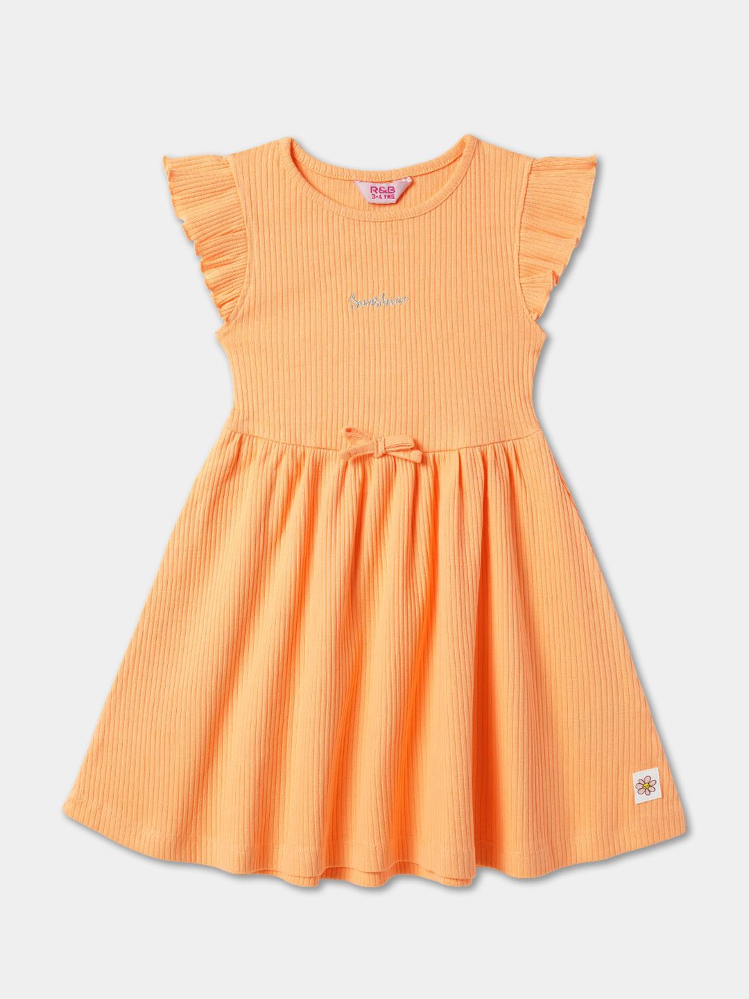 

R&B Girls Flutter Sleeves Cotton Fit & Flare Dress, Orange