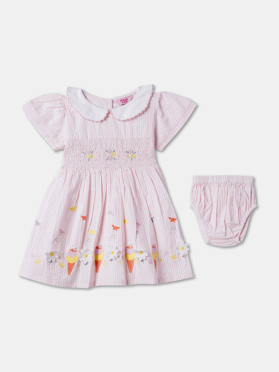 

R&B Girls Conversational Applique Peter Pan Collar A-Line Dress Comes With Brief, Pink