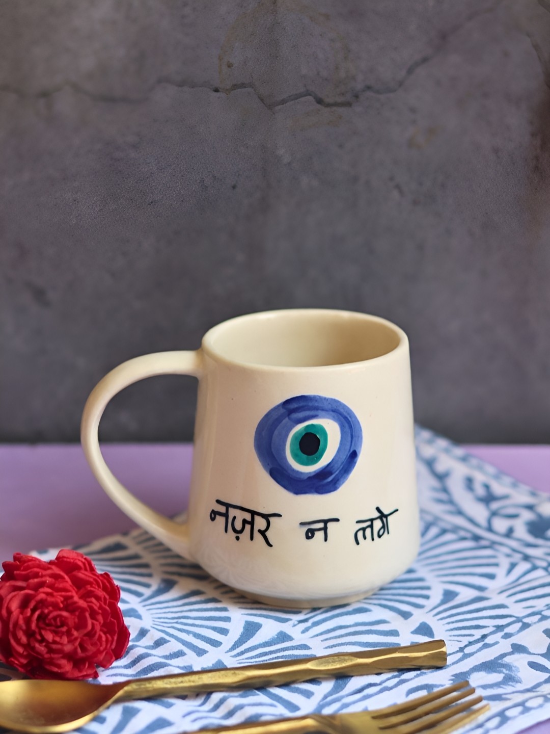 

WEAVING HOMES White & Blue Printed Ceramic Glossy Mug 250 ml