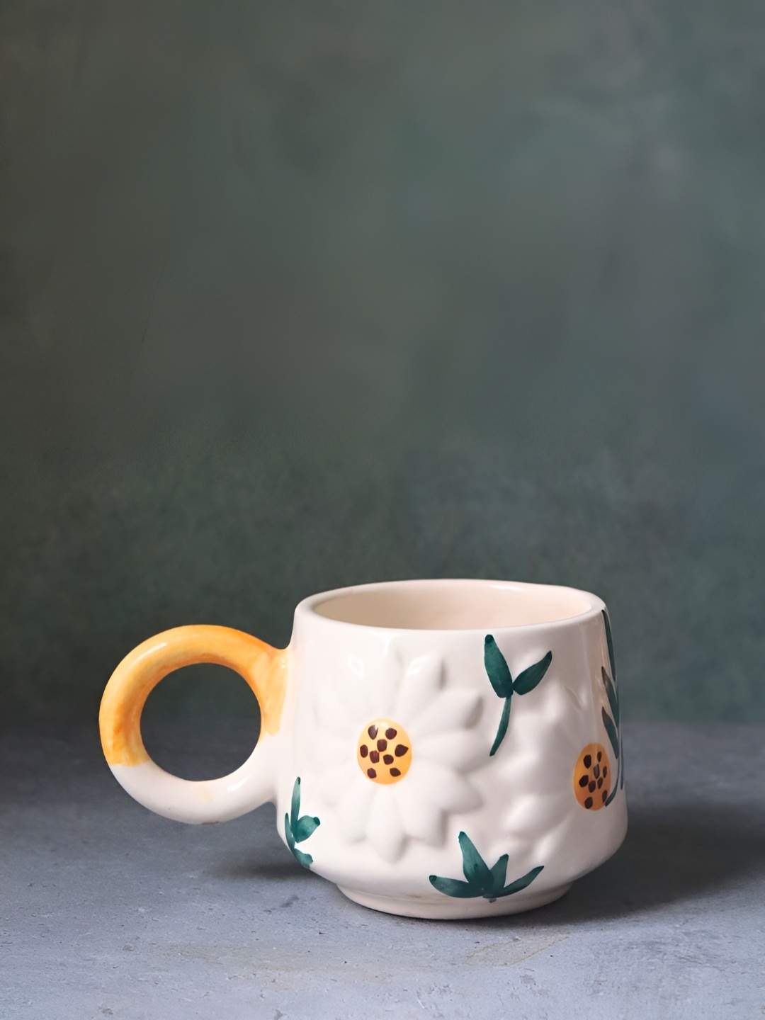 

WEAVING HOMES White & Yellow Printed Ceramic Glossy Mug 250 ml