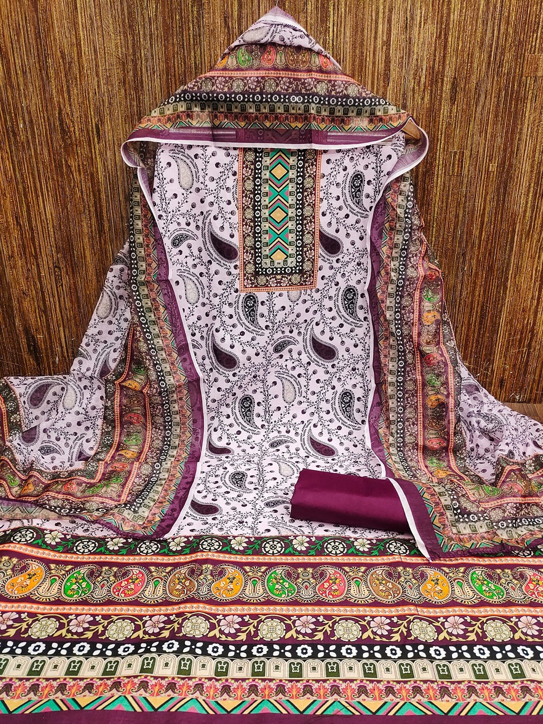

LeeliPeeri Designer Ethnic Motifs Printed Unstitched Dress Material, Purple