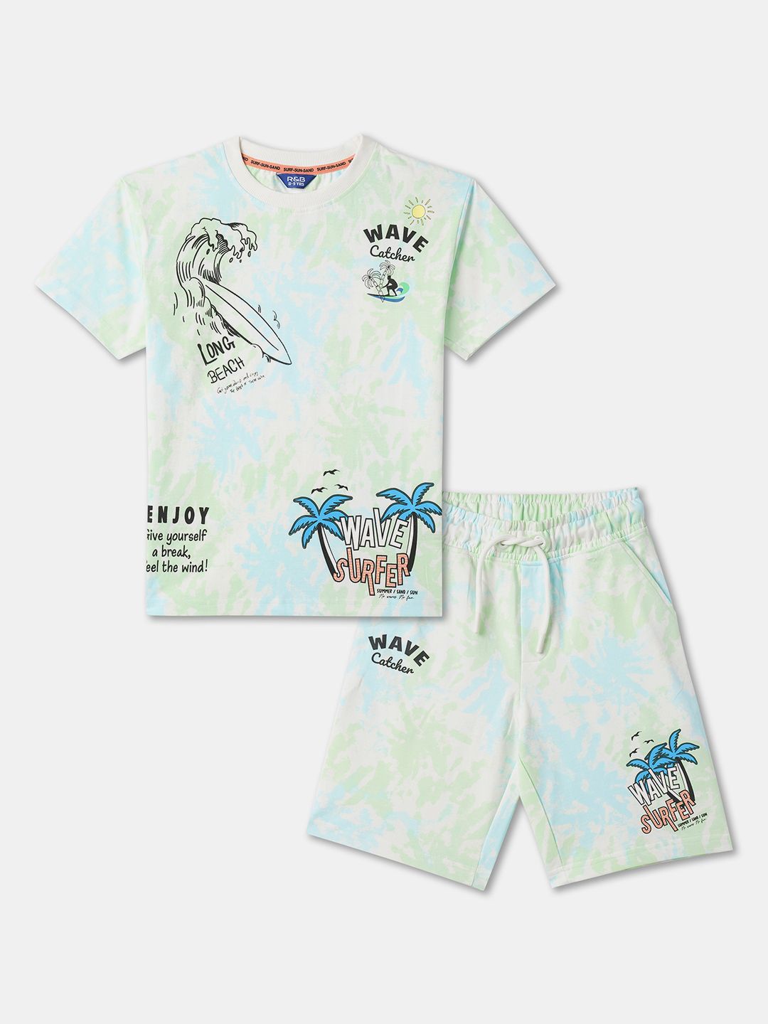 

R&B Boys Round Neck Short Sleeves Printed T-shirt with Shorts, Green