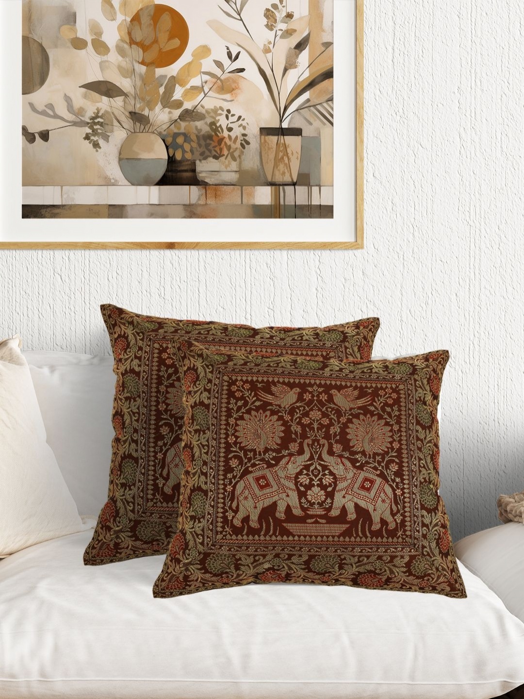 

AIVIK Red & Gold-Toned 2Pcs Ethnic Motifs Brocade Square Cushion Covers