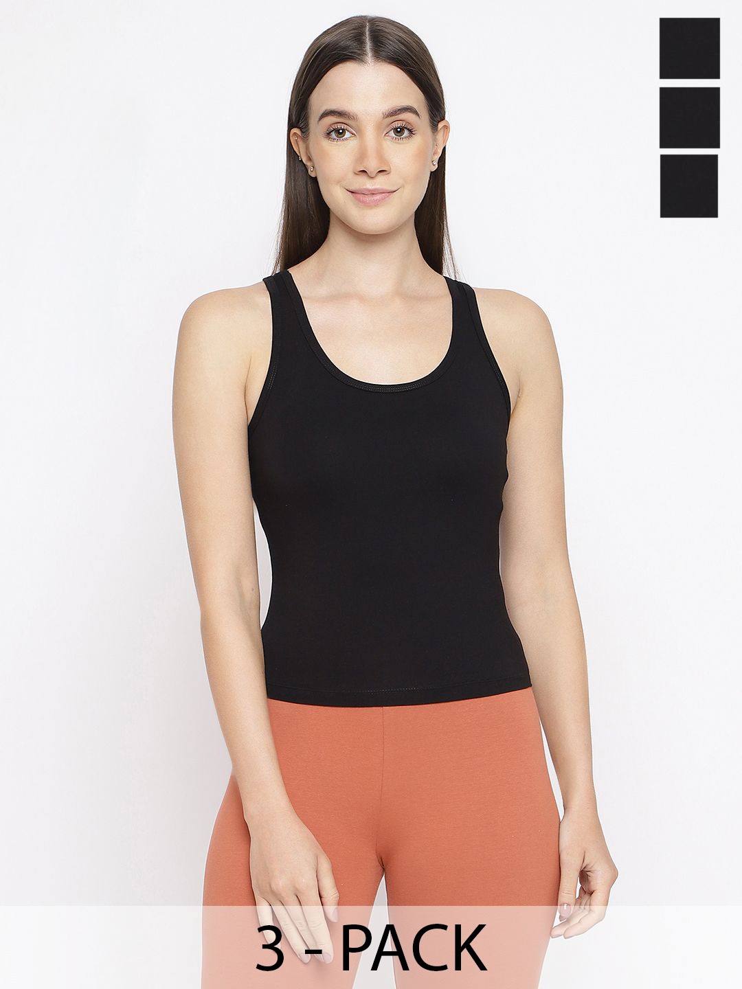 

La Intimo Pack Of 3 Round Neck Sleeveless Camisoles, Black