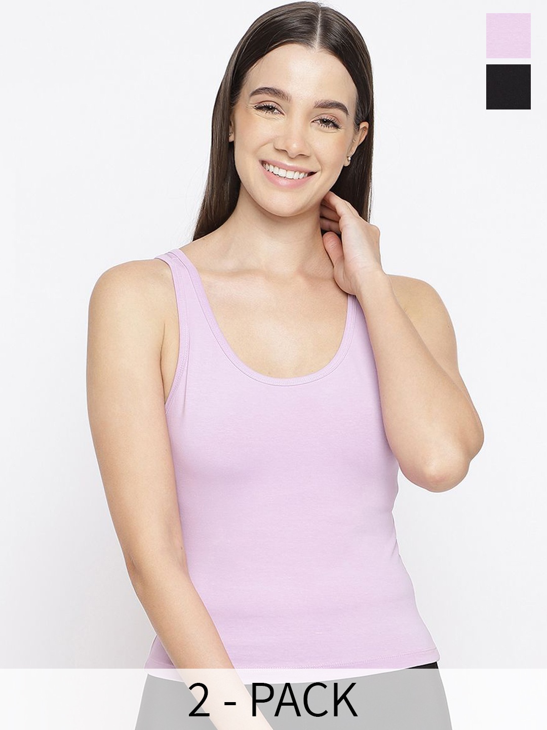 

La Intimo Pack Of 2 Round Neck Sleeveless Camisoles, Black