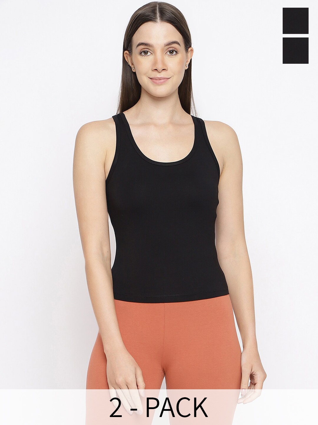 

La Intimo Pack Of 2 Round Neck Camisoles, Black